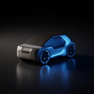 Futuristic car concept with large wheels, sleek design.