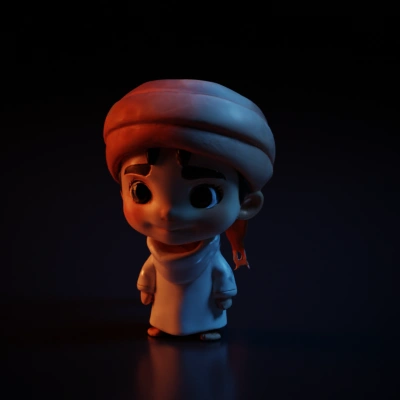 Cartoon child wearing traditional headwear.