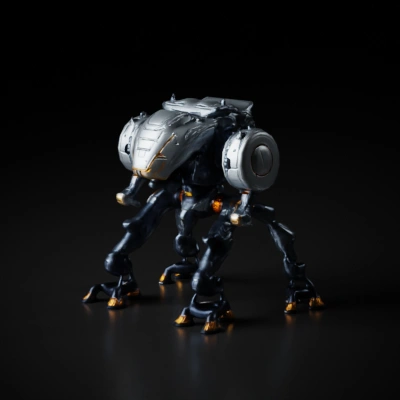 metallic, Battle-ready mech with robotic details, four legs.