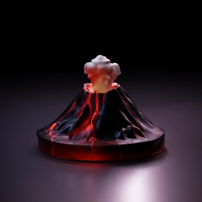 Erupting volcano with lava and smoke.