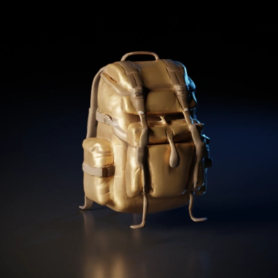 Backpack, multiple compartments, outdoor use.