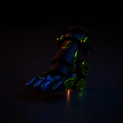 Robotic hand, mechanical, articulated fingers.