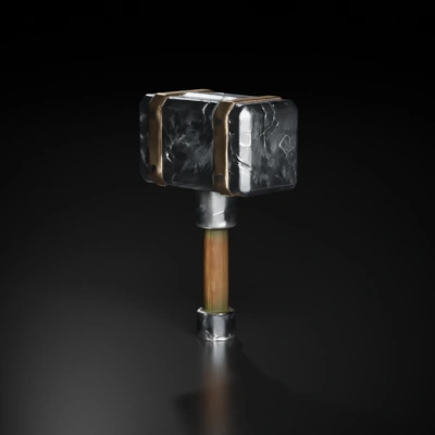 War hammer with a metal head and wooden handle.