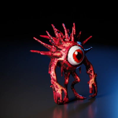 Monster with large central eye, mostly spheric body, numerous tentacles.