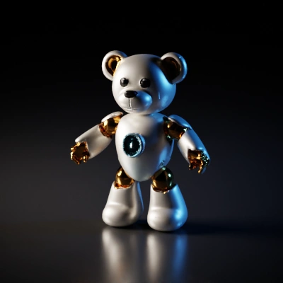 Sci-fi robot teddy bear, futuristic.