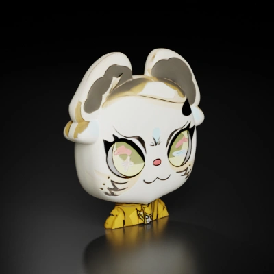 Cartoon rabbit character in a jacket.