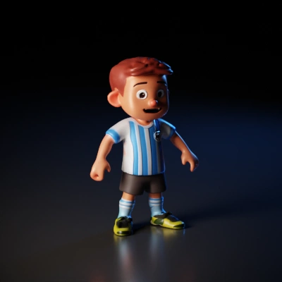 Football-playing boy, cartoon style, standing with a soccer ball.