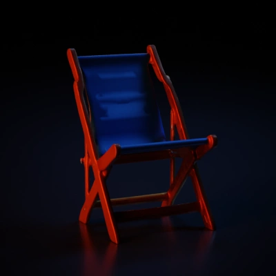 wooden Folding chair with a fabric seat.