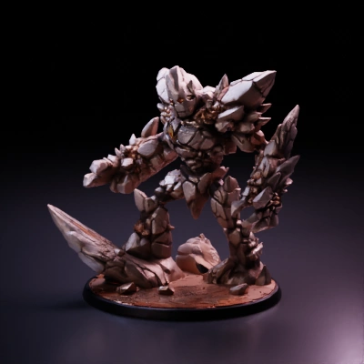 rock golem warrior with glowing eyes.