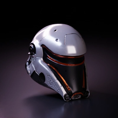 Futuristic sci-fi helmet with detailed design.