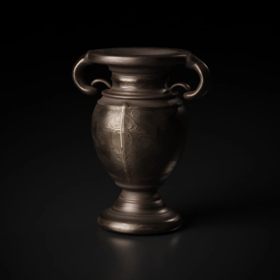 Ornate ancient vase with detailed carvings.