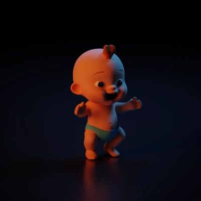 Happy baby character with a big smile.