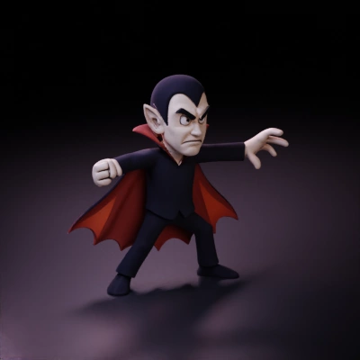 Cartoon vampire with cape.