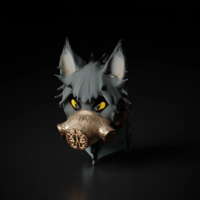 Anthropomorphic wolf with a mask.