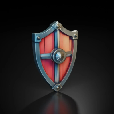Medieval-style shield with square design. Metal and wood material