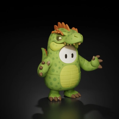Cartoon dinosaur character with green spots.