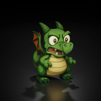 Cartoon green dragon with wings.