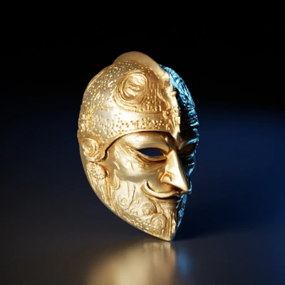 intricately decorated golden helmet.