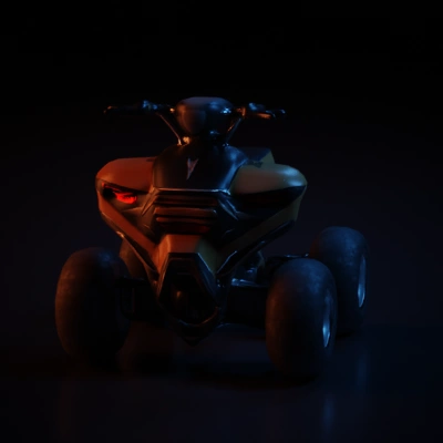 Futuristic quad bike with rugged design for off-road.