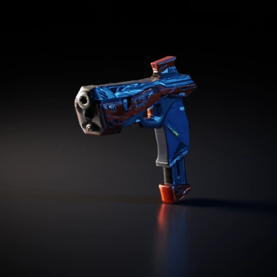 Futuristic blaster gun, handheld, sci-fi.