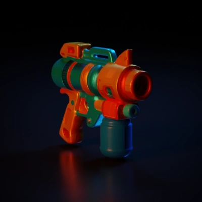 Futuristic water gun with intricate design.