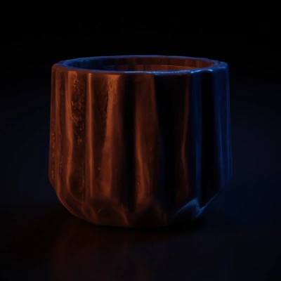 Cylindrical object with textured, vertical grooves.