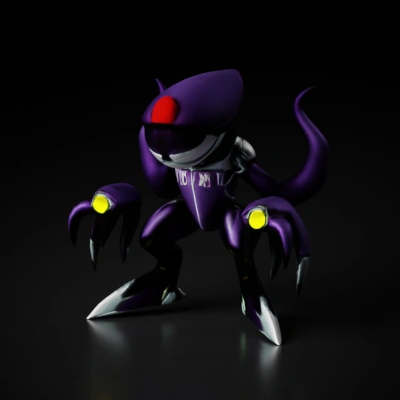 Robotic creature with tentacle-like appendages, menacing posture.