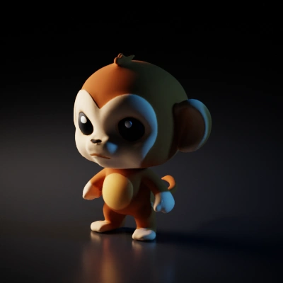 Cartoon monkey character, big eyes, cute expression.