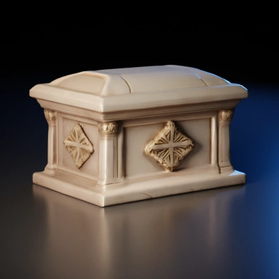 Ancient ornate rectangular sarcophagus.