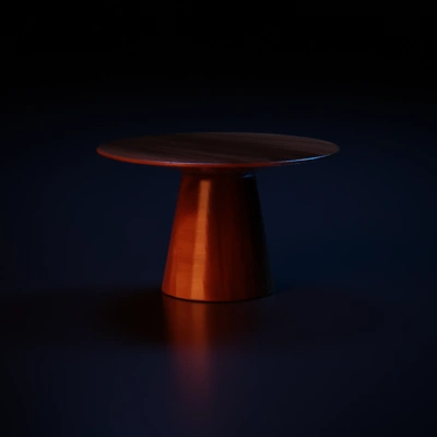 Round tabletop with single cone-shaped leg.