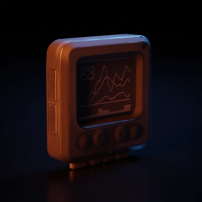 Futuristic handheld device with screen and buttons.