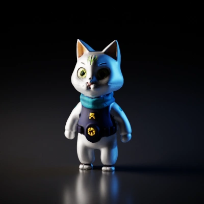 Humanoid cat in futuristic attire, wearing a scarf.