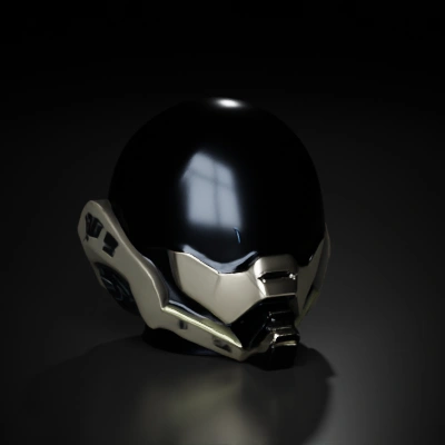 Futuristic helmet with visor, tech design.