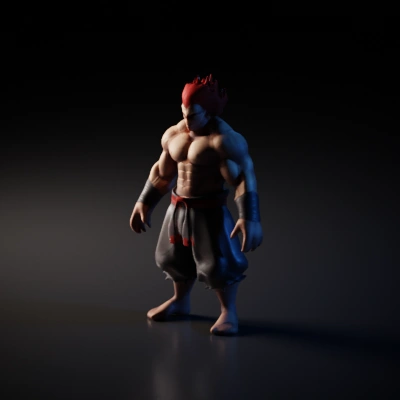 Muscular martial artist with red hair, anime style.