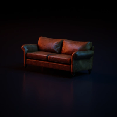 Leather sofa with two cushions.