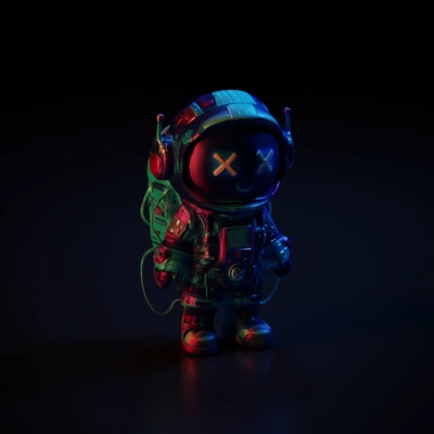 Futuristic astronaut with glowing face and cyber suit.