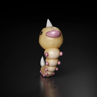 Caterpillar-like creature with horn and segmented body.