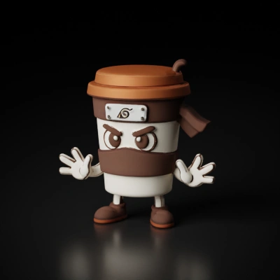Ninja-themed coffee cup character.