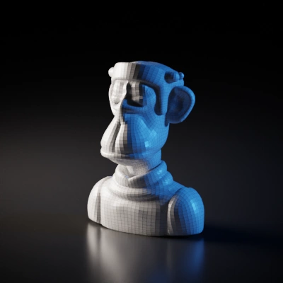 Monkey figure, headband, serious expression.