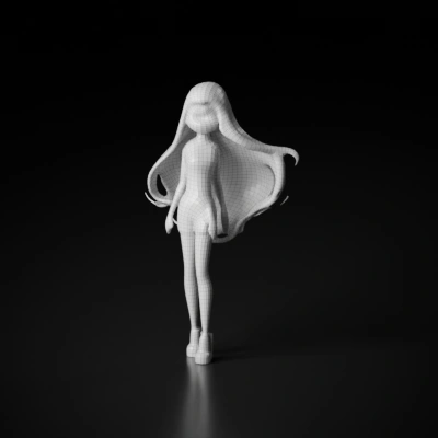 3D animated female character with flowing hair. smooth edges, complex geometry, character