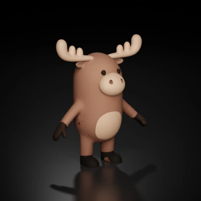 Detailed Cartoon moose character with antlers and round body.