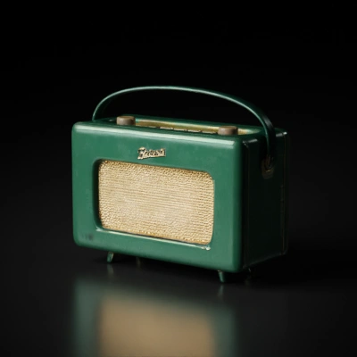 Green leather vintage portable radio with handle