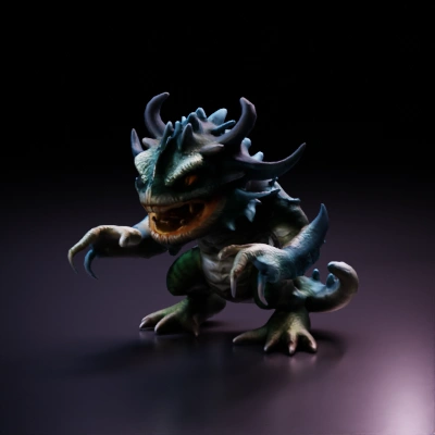 Menacing dragon-like creature with spikes, multiple eyes.