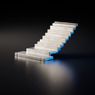 Abstract floating staircase, linear and minimalist design.