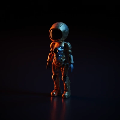 Humanoid astronaut suit, futuristic design.