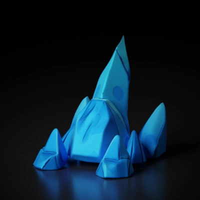 Jagged blue crystal spikes, pile of rocks.