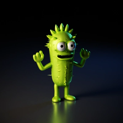 Anthropomorphic cactus with eyes, mouth, and two arms.