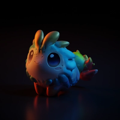 Fluffy cute creature with big eyes and scales.