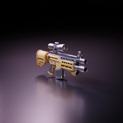 Futuristic sniper rifle, heavy scope, tactical design.