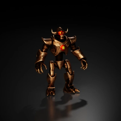 Giant battle-ready mech with laser weapons, four legs.